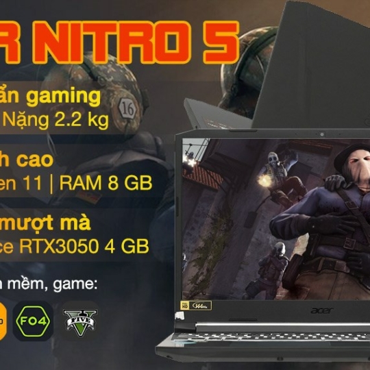 Laptop Acer Nitro 5 AN515-57-71VV (15.6" IPS 144Hz/i7-11800H/8Gb/Vvmw SSD 512Gb/GF RTX3050 4G/Black)